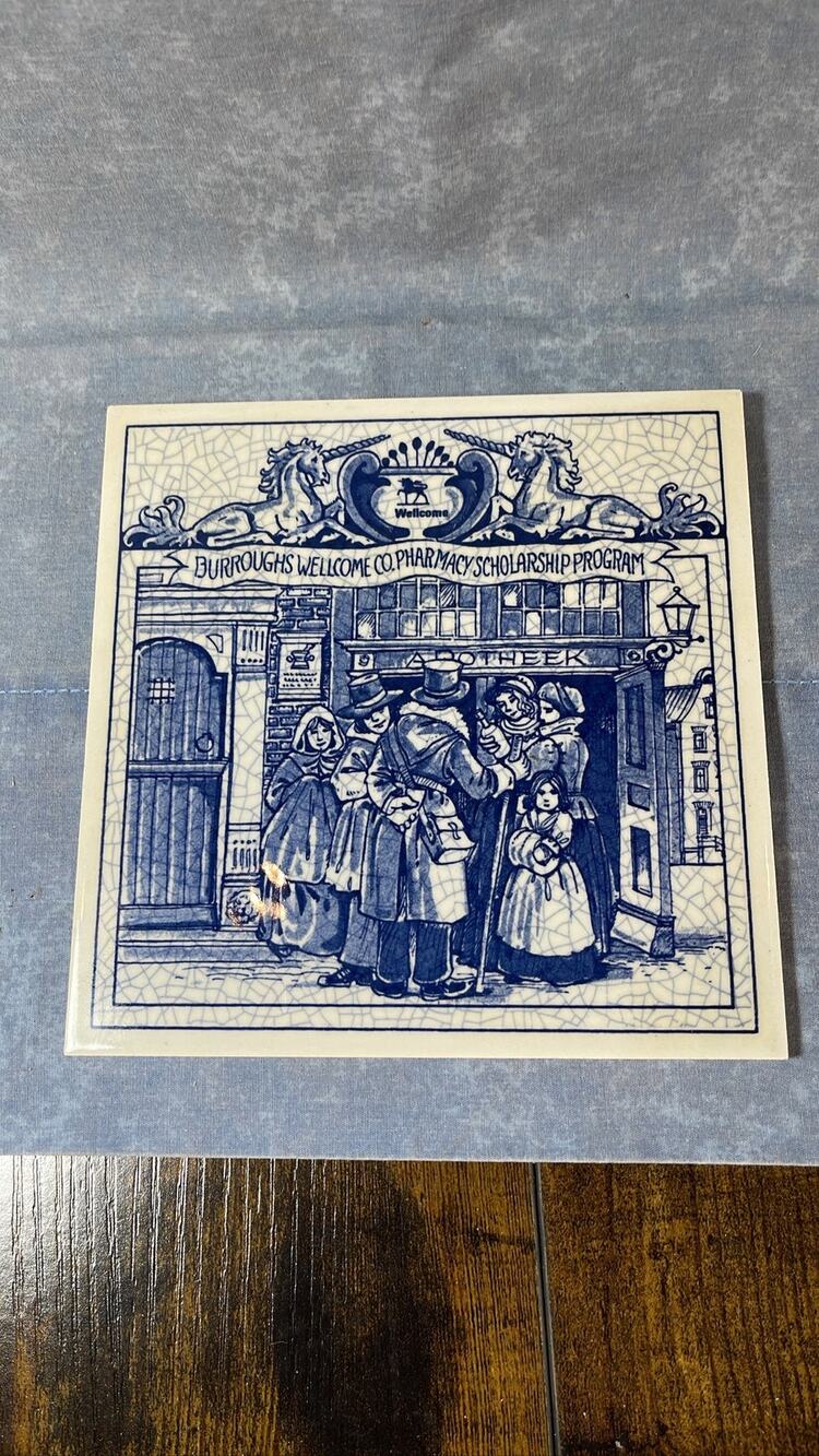 Delft Holland Burroughs Wellcome Pharmacy Scholarship Pill Tile 6x6